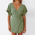 thumbnail image 7 of Summer Saving Wycnly Jumpsuits for Women Dressy Casual Solid Tie Waist Tshirt Short Jumpsuist Overalls Summer V-Neck Short Sleeve Plain Mini Trendy Rompers Army Green xl, 7 of 7