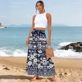 thumbnail image 4 of Women Summer Beach Vacation Pants High Waisted Wide Leg Pants Printed Loose Flowy Casual Palazzo Lounge Trousers Navy M, 4 of 5