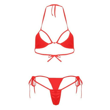 Oplxuo Women s Strappy Micro Bikini Sets Sexy Halter Triangle Tie Side String 2 Piece Bathing Suit Cheeky Lingerie Swimsuits