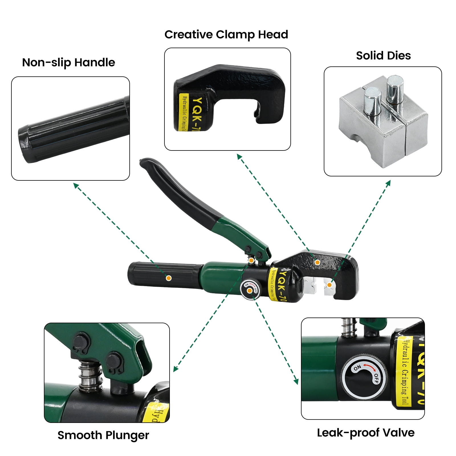 LCyindu 10T Hydraulic Crimping Tool 12 AWG to 2/0 AWG Battery Cable Crimper Tool Hydraulic Lug Crimper Electrical Terminal Wire Crimper with 9 Pairs of Dies Kit, Green