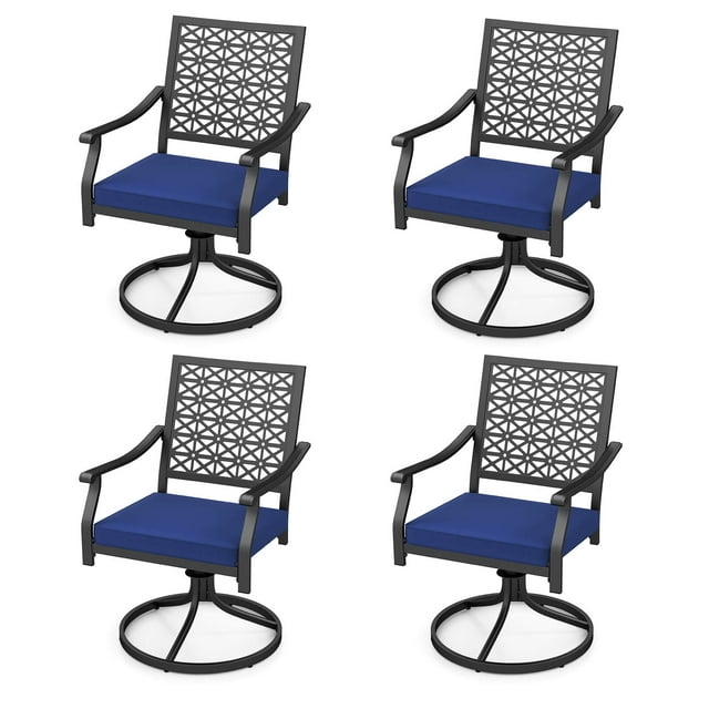 Costway 4 PCS Outdoor Swivel Chairs Patio Dining Chairs with Padded Cushions High Back Navy