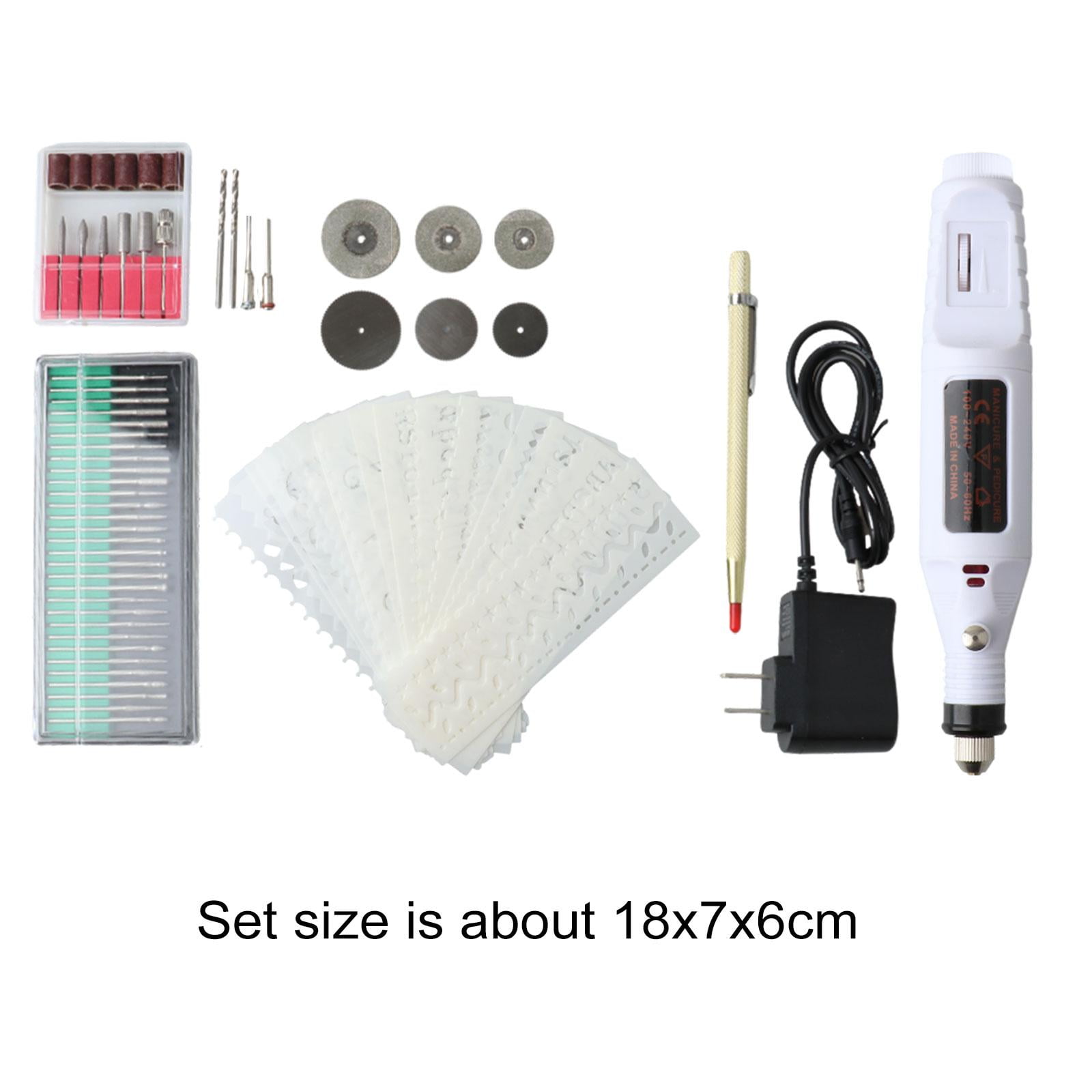 Electric Small Carving Pen Engraving Stencil DIY Electric Drill DIY Nail Art Tools Electric Bits for Wood Crafting Glass White
