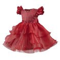 thumbnail image 5 of BLTIBY Girls Flower Sequin Tulle Dress Cute Ruffle Toddler Wedding Princess Party Birthday Pageant Prom Dresses Red 9-10 Years, 5 of 5