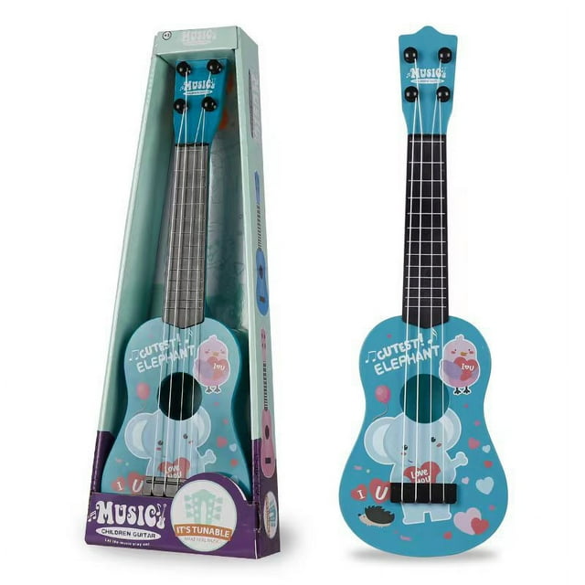 Light Blue Elephant Themed Kids' Educational Mini Ukulele - Safe Plastic Musical Toy for Ages 4-6, Promotes Hand-Eye Coordination, Interactive Parent-Child Learning, Easy to Play & Portable Musical