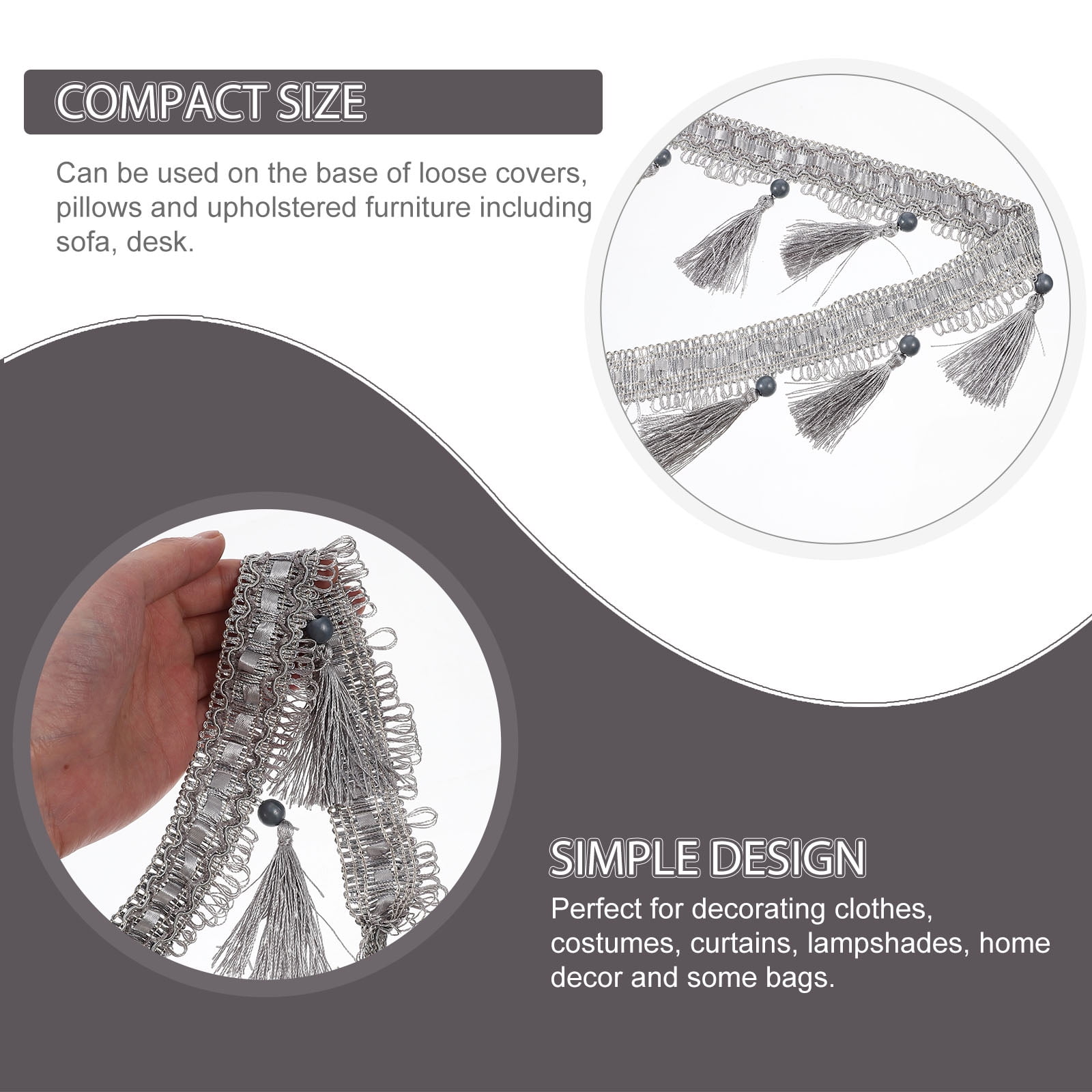 DINHEAROM Grey Polyester Fringe Trim for Curtain Decorative Sewing Sofa Cushion Home Decor