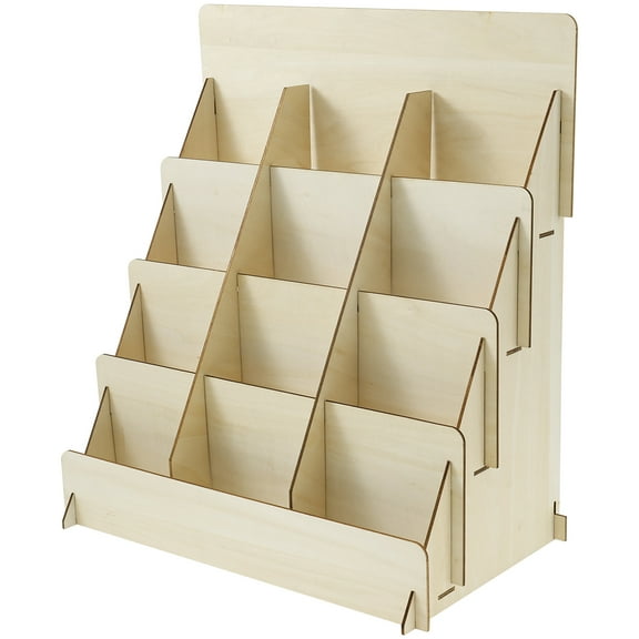 Ikoopy Wood 4 Tier Greeting Card Display Stand Large Capacity Easy to Assemble Wooden Sticker Display Rack for Postcard Brochure Photo Picture