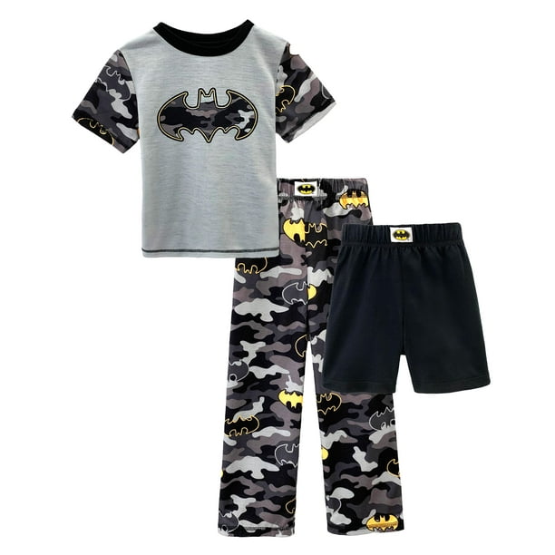 Batman Boys' Pajama Shorts, Pants and Top 3 Piece Sleepwear Set