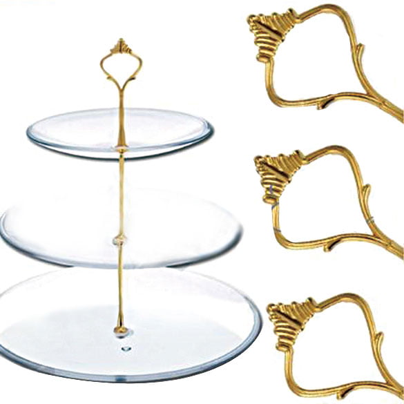 5 Set of 3 Tier Three Layers Cake Plate Stand Holder Crown Metal Rod 