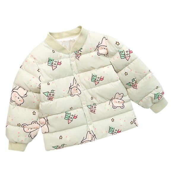 Mikilon Kids Floral Puffer Jackets Size 3-7 Years Long Sleeve Plus Velvet and Thicken Clothes Casual Cute Graphic Printed Hoodless Winter Jackets