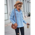 thumbnail image 5 of Women's Casual Button Down Denim Shirt Long Sleeve Boyfriend Oversized Jean Jacket with Pockets Light Blue S, 5 of 7