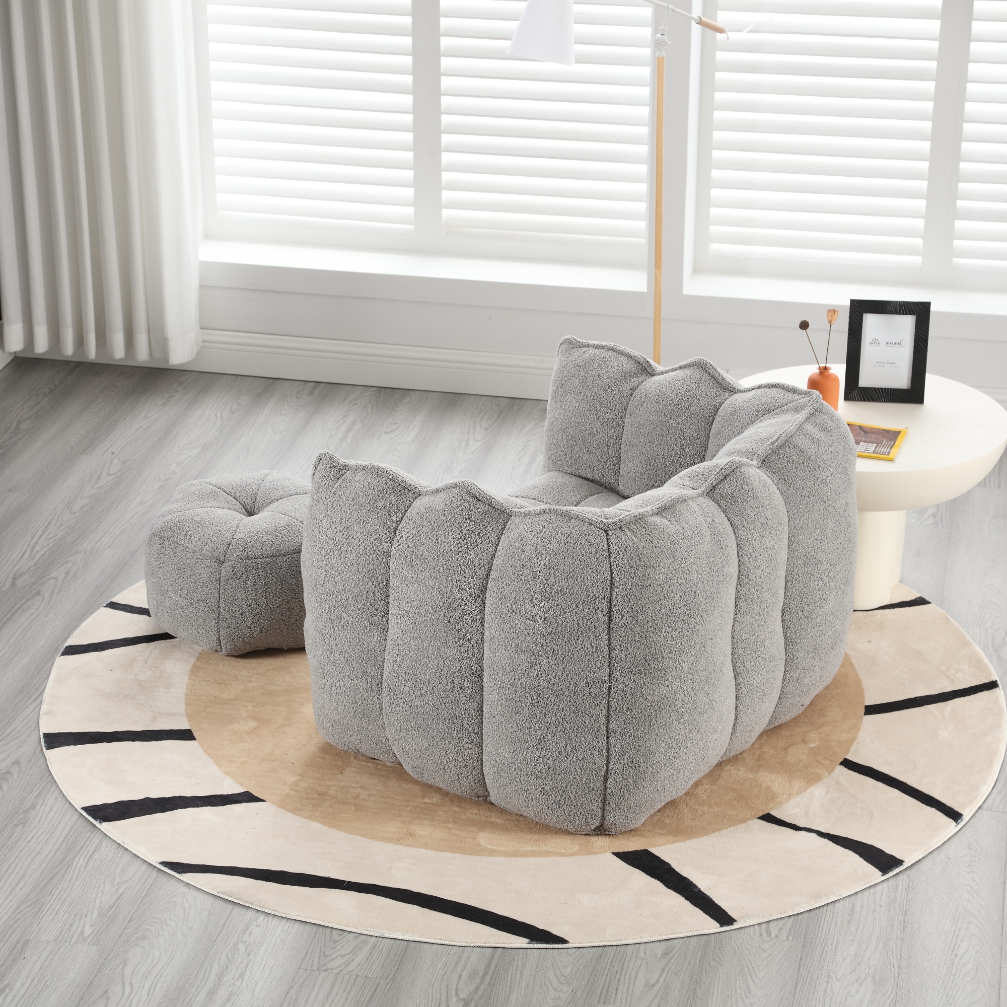 Leumius Soft Bean Bag Chair with High Resilient Foam(Chips)for Living Room and Bedroom,Comfortable Square Lazy Sofa with Footstool for Adults to Gaming, Reading and Watching TV Grey