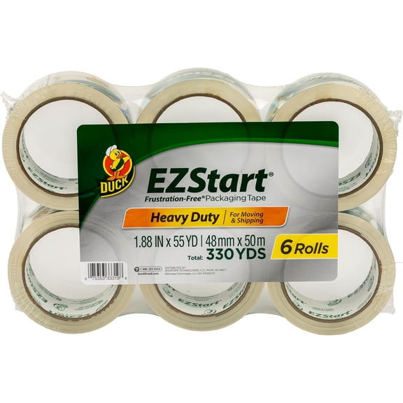 EZ Start Clear Packing Tape Refills - 6 Rolls of Quiet Easy Packaging for Boxes, Shipping, Moving & Stora 1.88 Inch x 55 Yards 3" Core (287862)