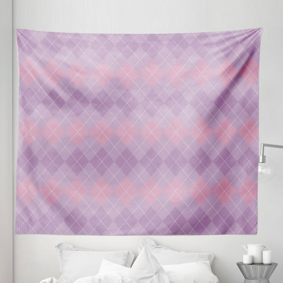 Argyle Tapestry, Pastel Colored Lozenges Diamond Shaped Geometric Checkered Retro Vibes Pattern, Fabric Wall Hanging Decor for Bedroom Living Room Dorm, 5 Sizes, Lilac and Blush, by Ambesonne