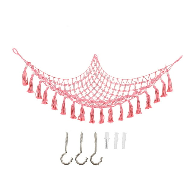 Hamac de Rangement pour Jouets, Filet de Rangement en Corde de Coton à Franges Durable et Gain de Place pour la Maison Rose Foncé