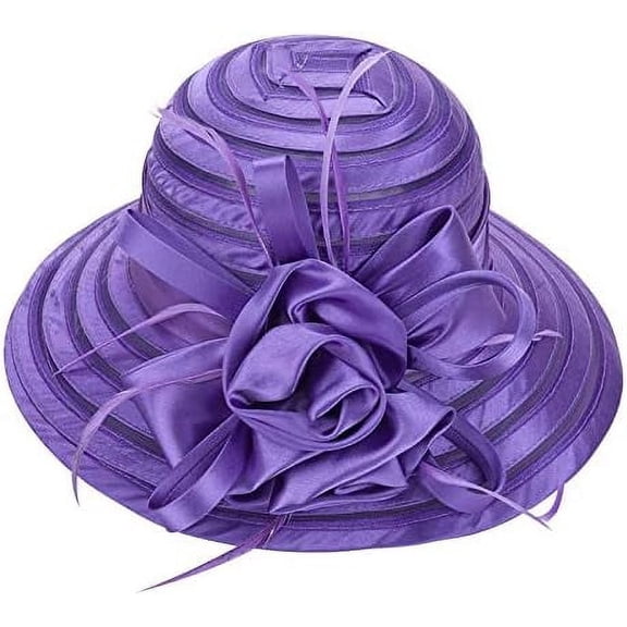 LinYooLi Women Straw-Organza Spring-Hat Floral-Decor, Derby Cocktail Tea Party Sun Hat Wedding Bridal Flower Church Hat Packable