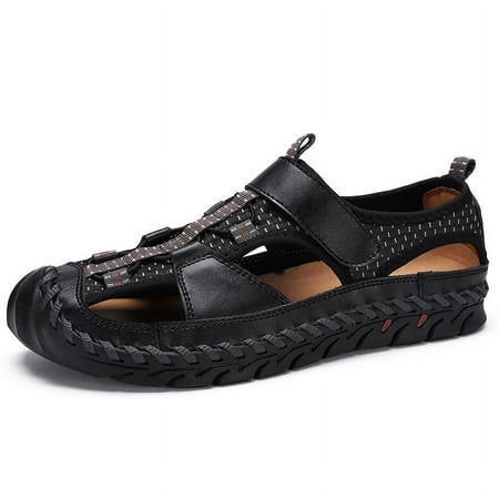 Men s Sandals Outdoor Non-Slip Men s Beach Sandals Handmade Genuine Leather Men s Shoes Men Sneakers (Color : D  Size : 42)