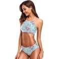 thumbnail image 3 of Dreamtimes Peony Roses Flowers Blue Swimsuits Padded Bikini Sets Sexy Swimwear for Women, Large, 3 of 7
