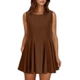 thumbnail image 3 of Ndbuld Women's and Women's Plus Square Neck Midi Dress Women's Summer Solid Color Backless Jumpsuit Sleeveless Vacation Short Skirt Clearance Under 10,Brown,XL, 3 of 7
