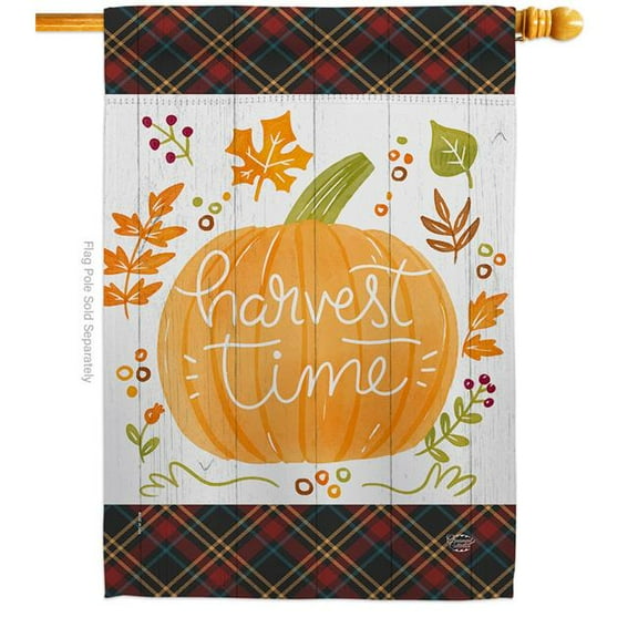 Ornament Collection H192274-BO 28 x 40 in. Harvest Time House Flag with Fall & Autumn Double-Sided Decorative Vertical Flags Decoration Banner Garden Yard Gift