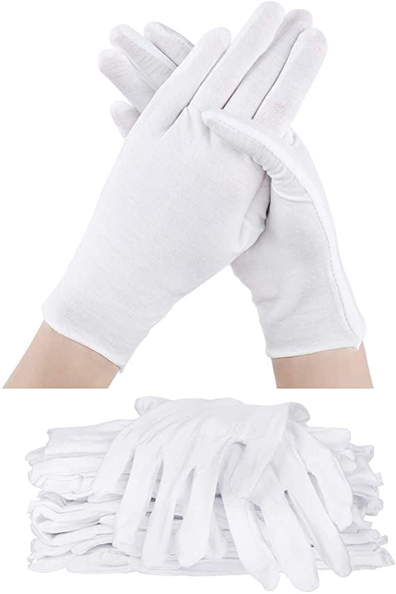 New 6 Pairs White Cotton Gloves Coin Jewelry Silver Inspection Gloves Medical - Size L