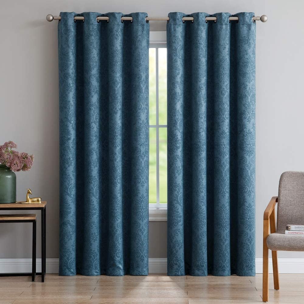 WARM HOME DESIGNS 1 Pair (2 Panels) of Blue Teal Blackout Curtains with Embossed Textured Damask Flower Pattern. EV TEAL 2x54x63