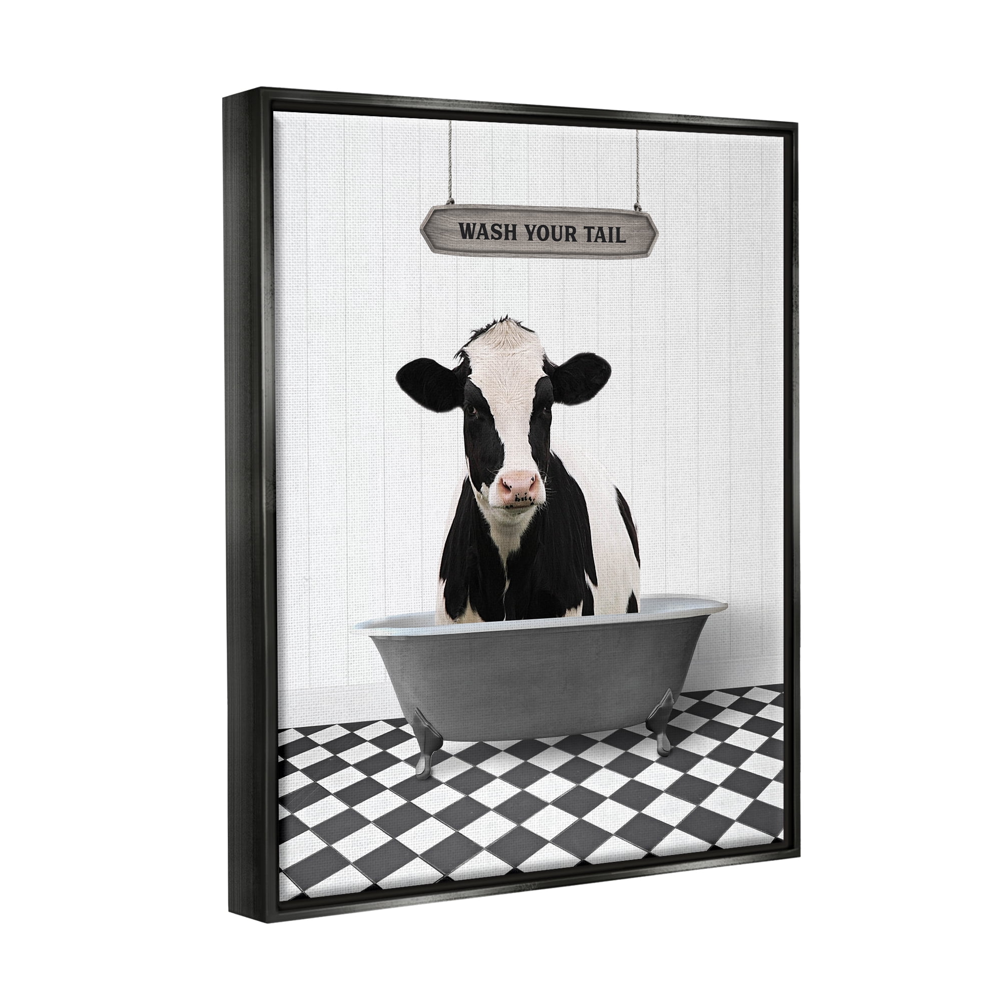 Stupell Industries Wash Your Tail Bathroom Animals & Insects Painting Black Floater Framed Art Print Wall Art, 17 x 21