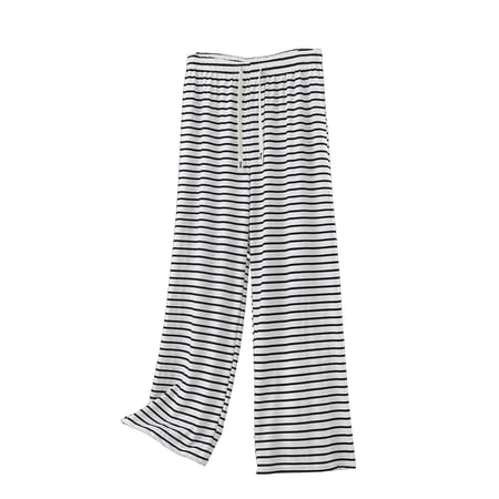 yillto Lounge Pant for Womens Striped Wide Leg Palazzo Pants Elastic Waist Drawstring Casual Pajamas Outfits