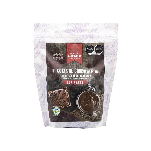 CACEP | Gotas de Chocolate Orgánico Semi Amargo 70% cacao 500g | Bajo en azúcar | Sin lácteos | Vegano | Ideal para Repostería
