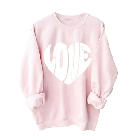 

WOCLEILIY Women S Round Neck Long Sleeve Printed Heart Sweatshirt Top Plus Size Long Sleeve The Shirts Camisole With Lace Top Plus Size Extra Long Tops For Women 3X Glitter Shirt Tux Top Pajama Polye
