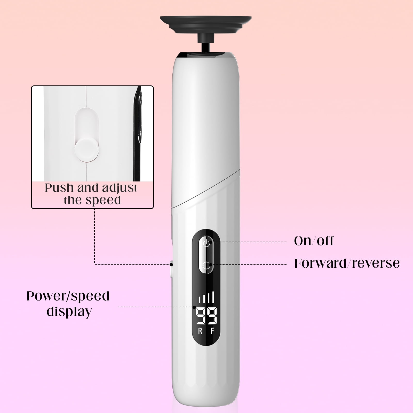 2 In 1 Electric Foot Grinder with Replacement Head Portable Feet File Pedicure Tool Foot Scrubber Callus Dead Skin Remover with Sandpaper Disk Nail Drill Bits