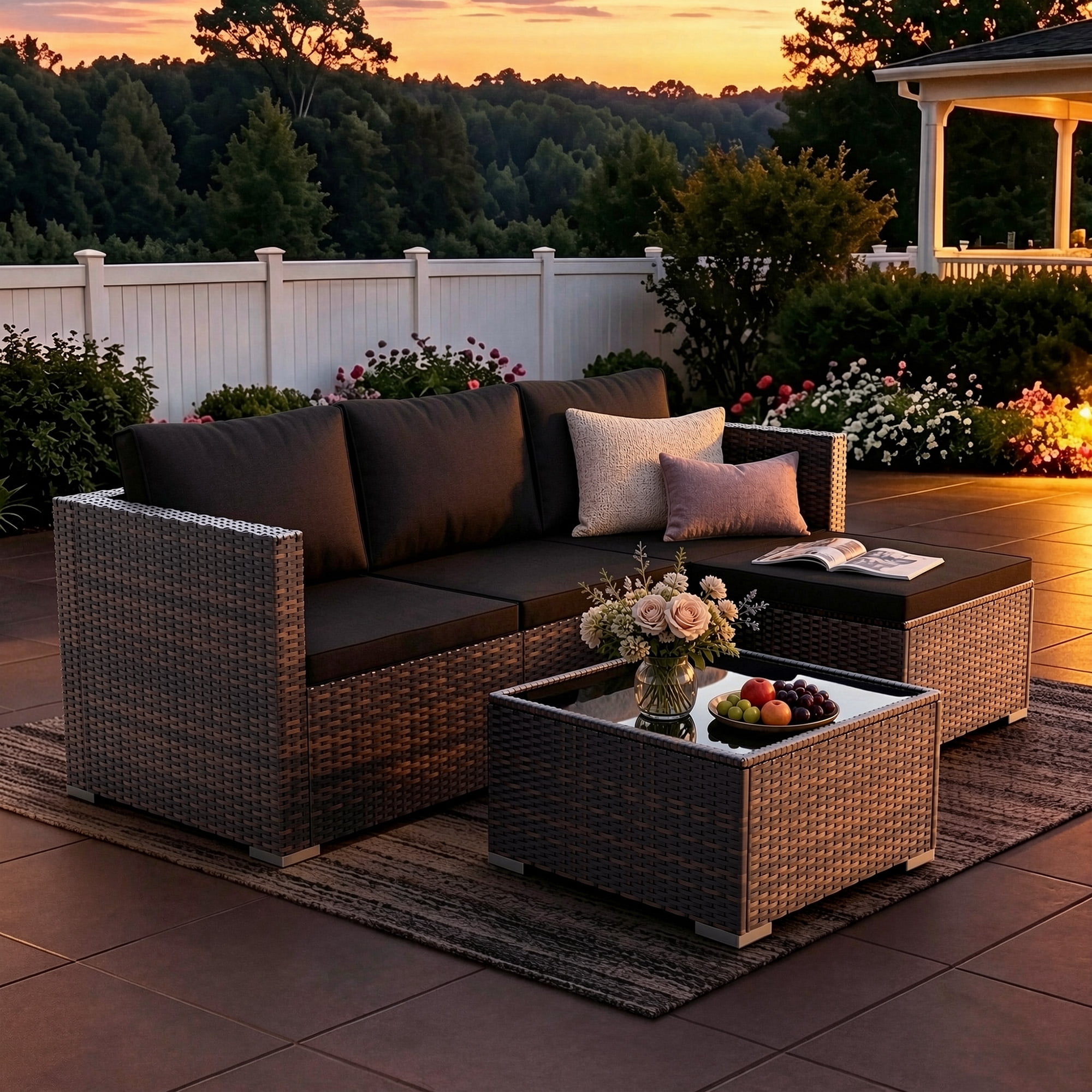 Patio Furniture Set 5 Piece - Wide Armrests - All-Weather Wicker Rattan Outdoor Patio Conversation Couch Sets, Modular Sectional Sofa for Garden, Patio, Poolside, Backyard, Balcony, Porch,Medium Grey