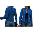 thumbnail image 2 of Women'S Faux Suede Jackets Fall Casual Long Sleeve Stand Collar Open Front Cropped Blazer Jacket Coat Blue XL, 2 of 7