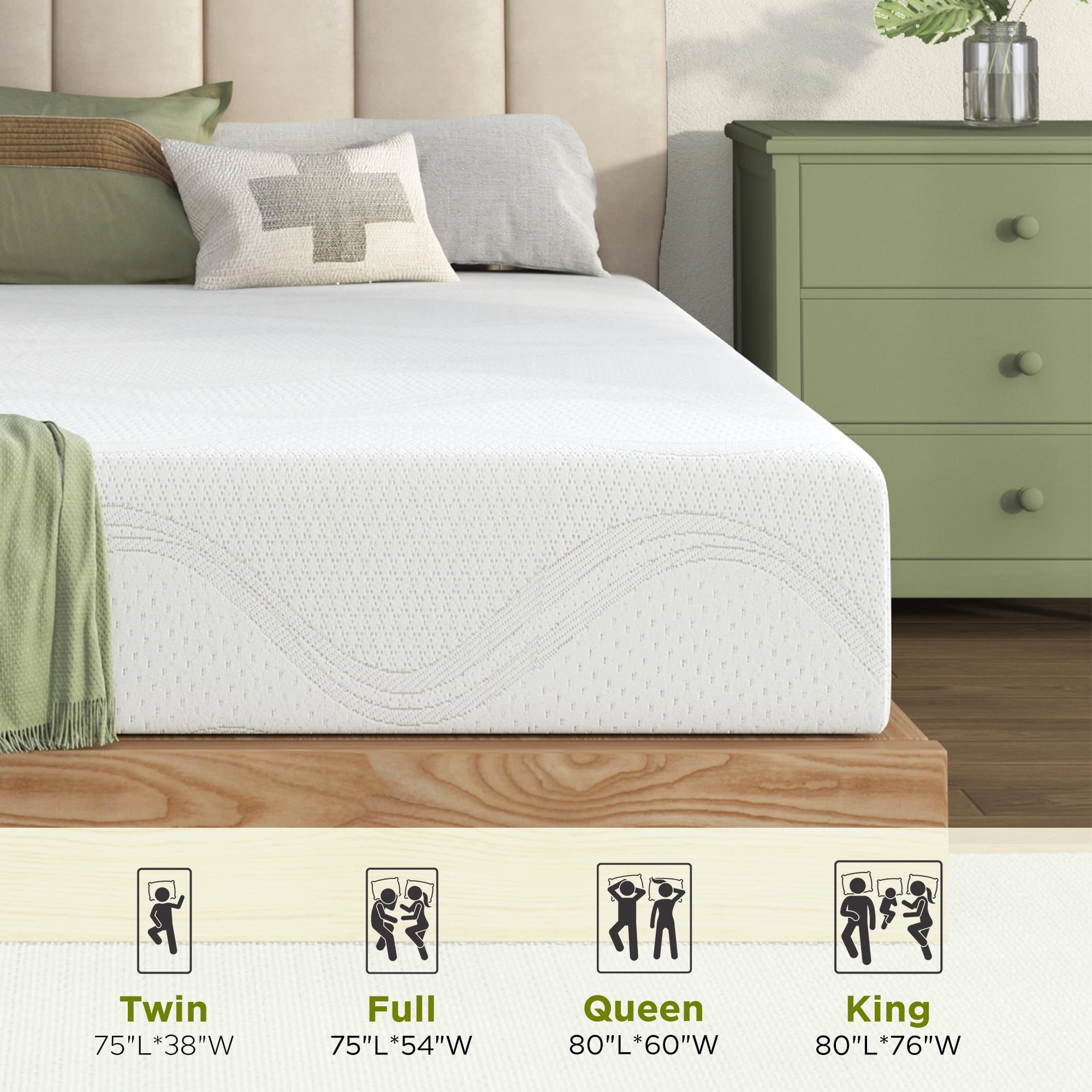 Holaki 10" Full Memory Foam Mattress, Green Tea & Bamboo Charcoal Gel Infused, Medium Firm Mattress in a Box, Pressure Relief, Breathable Cover, CertiPUR-US Certified