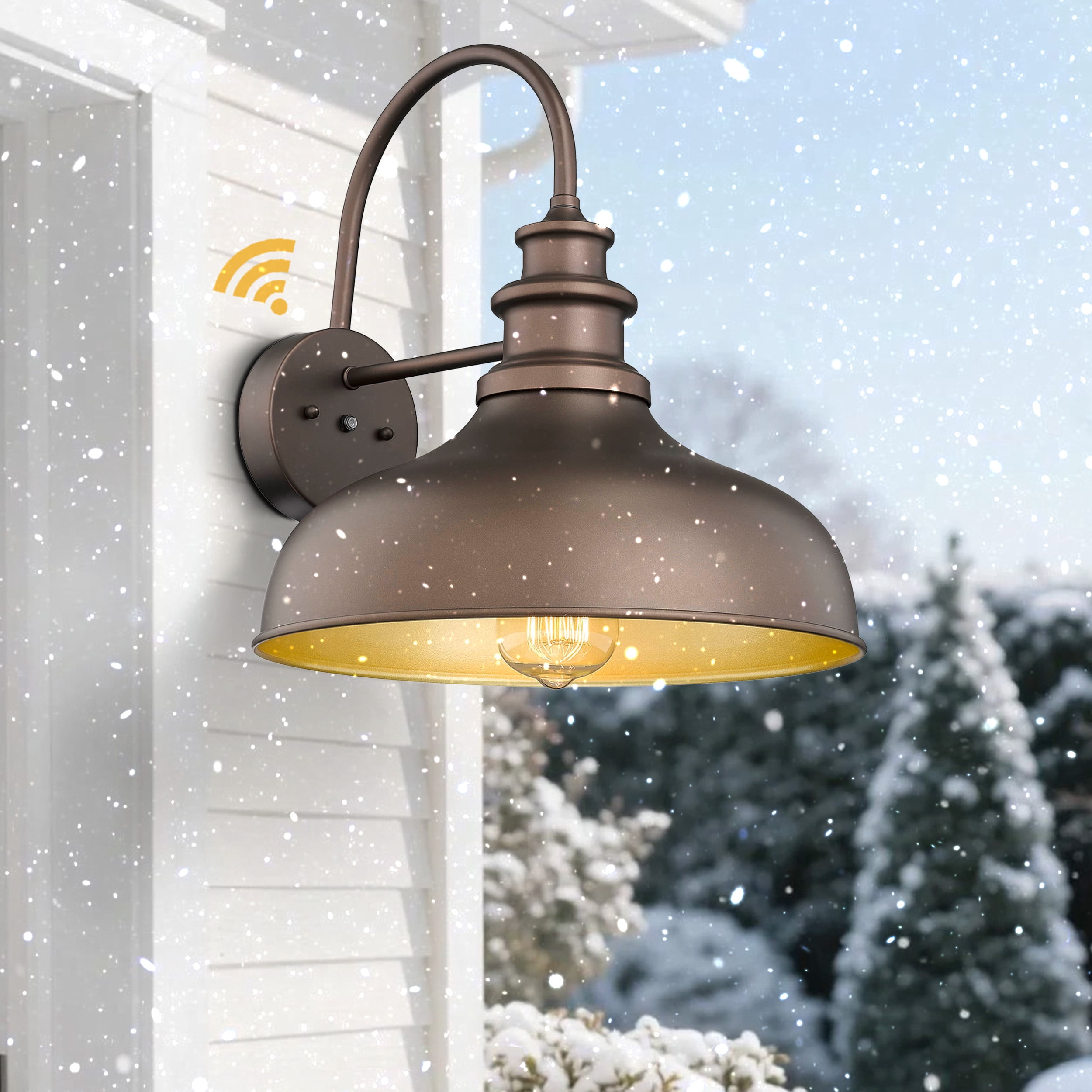 Dusk to Dawn Outdoor Barn Light Anti-Rust Outdoor Wall Sconce Farmhouse Exterior Lighting Fixture Wall Lantern Lamp for Porch,Garage(Oil Rubbed Bronze Finish+Gold Interior, 2 Pack)