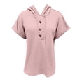 thumbnail image 4 of Yigetop Short Sleeve Sweatshirt Women's Summer Hoodies Short Sleeve Button V Neck Lightweight Drawstring Hoodies Summer Hoodies for Women Pink M, 4 of 8