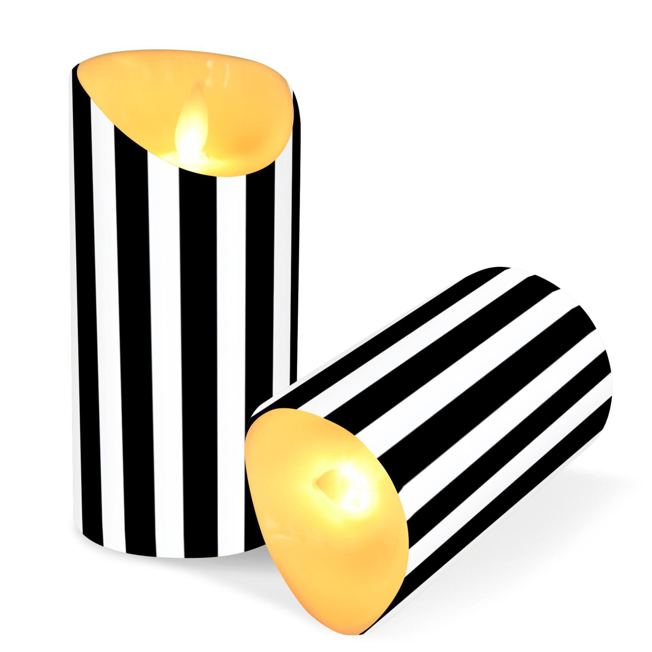 Stripes Lines Pattern Design Flameless Candles 2 PCS with Remote Realistic Moving Flame LED Tapered Pillar Set for Home Decor