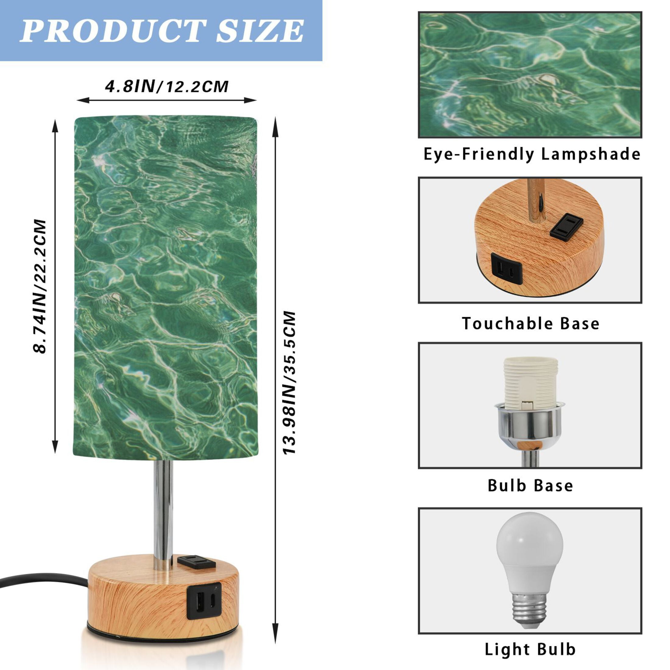 Touch-Control 3-Color Desk Lamp with Plug – Energy-Saving LED + 3 Simultaneous Charging Ports Green Water Ripples