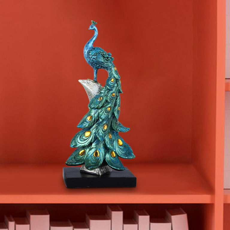 Decorative Peacock Statue, Collectible Sculpture Figurine Resin Crafts for  Table Cabinet Home decor Ornament,Blue S 