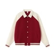 thumbnail image 1 of Heavyweight 380g color-blocked lapel baseball jacket, unisex, autumn/winter preppy style, loose casual button-down cardigan., 1 of 4