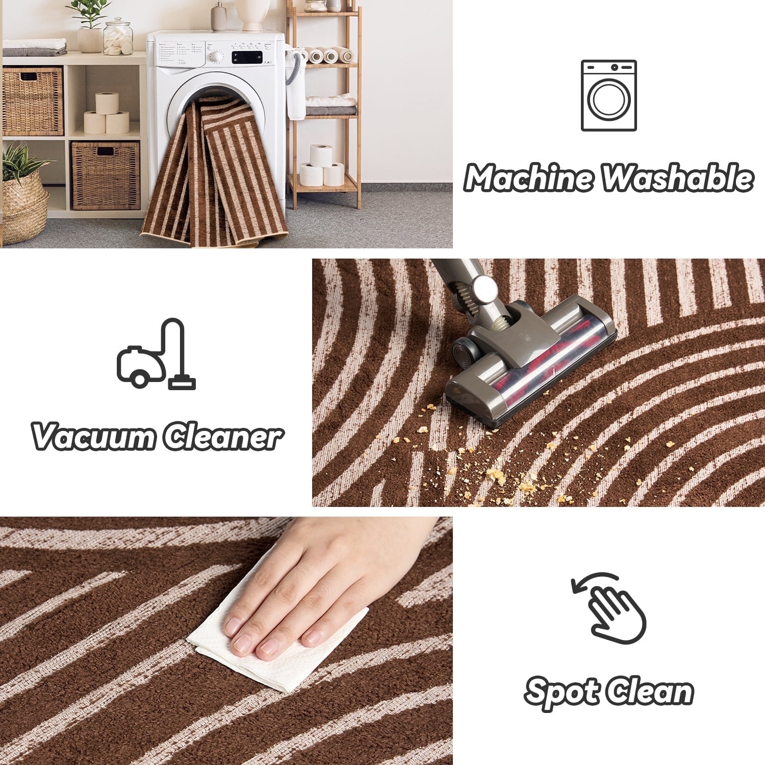 VUNATE 8'x10' Area Rugs for Living Room Jacquard Textured Modern Rugs Soft Geometric Rug for Bedroom Mid Century Washable Rug Non-Slip Bohemian Carpet Perfect for Dining Room Office Brown