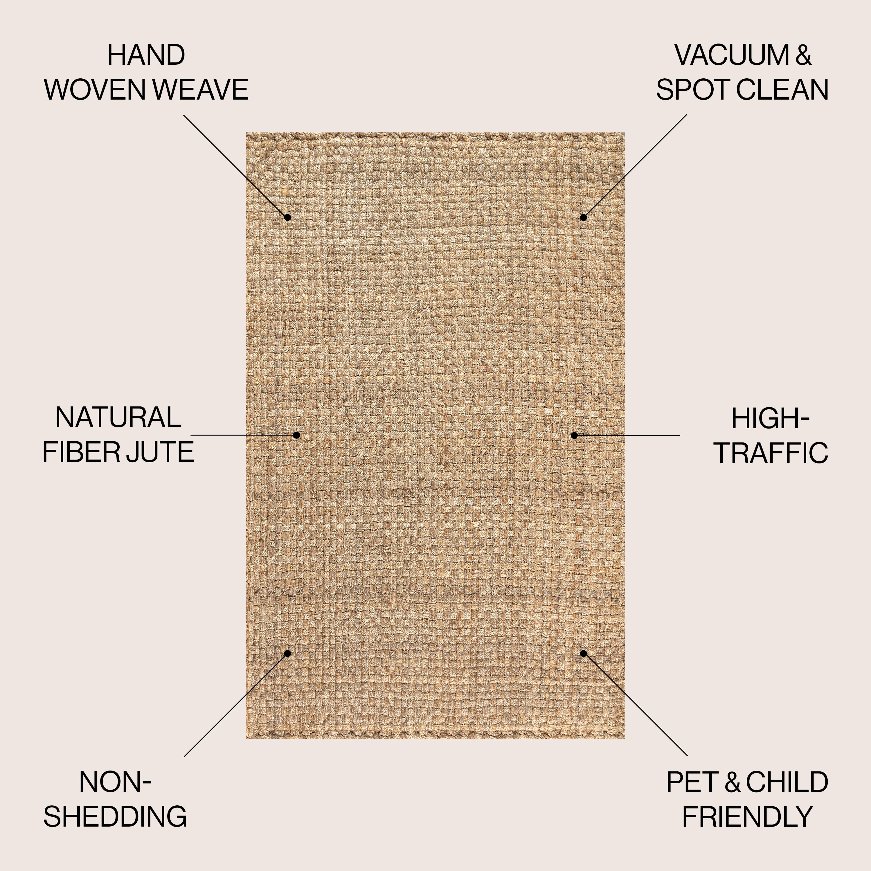 JONATHAN Y NATURAL FIBER 3 x 5 Area Rug, Estera Hand Woven Boucle Chunky Jute - Natural, NFR102A-3