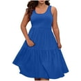 thumbnail image 4 of RYRJJ Plus Size Sundresses for Women Sleeveless Scoop Neck Ruffle Tiered A Line Dresses Summer Casual Loose Beach Tank Dress(Blue,3XL), 4 of 9