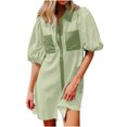 thumbnail image 1 of Camisas de Cuello en V de Manga Corta para Mujeres Vestido de Túnica de Rayas con Botón de Verano con Bolsillos, 95% Poliéster 5% Spandex para Diario Y Fiesta, 1 of 8