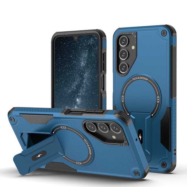 (Compatible with Magsafe)Magnetic Full Protection Phone Kickstand Case for Samsung Galaxy (Blue,for Galaxy S25 Ultra)