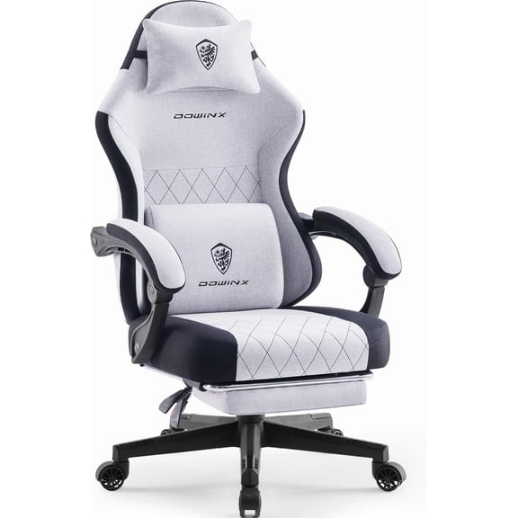 Dowinx Gaming Chair, Fabric Gaming Chairs for Adults with Pocket Spring Cushions and Lumbar Support, Ergonomic Massage Computer Chair with Footrest for Big and Tall, Gray