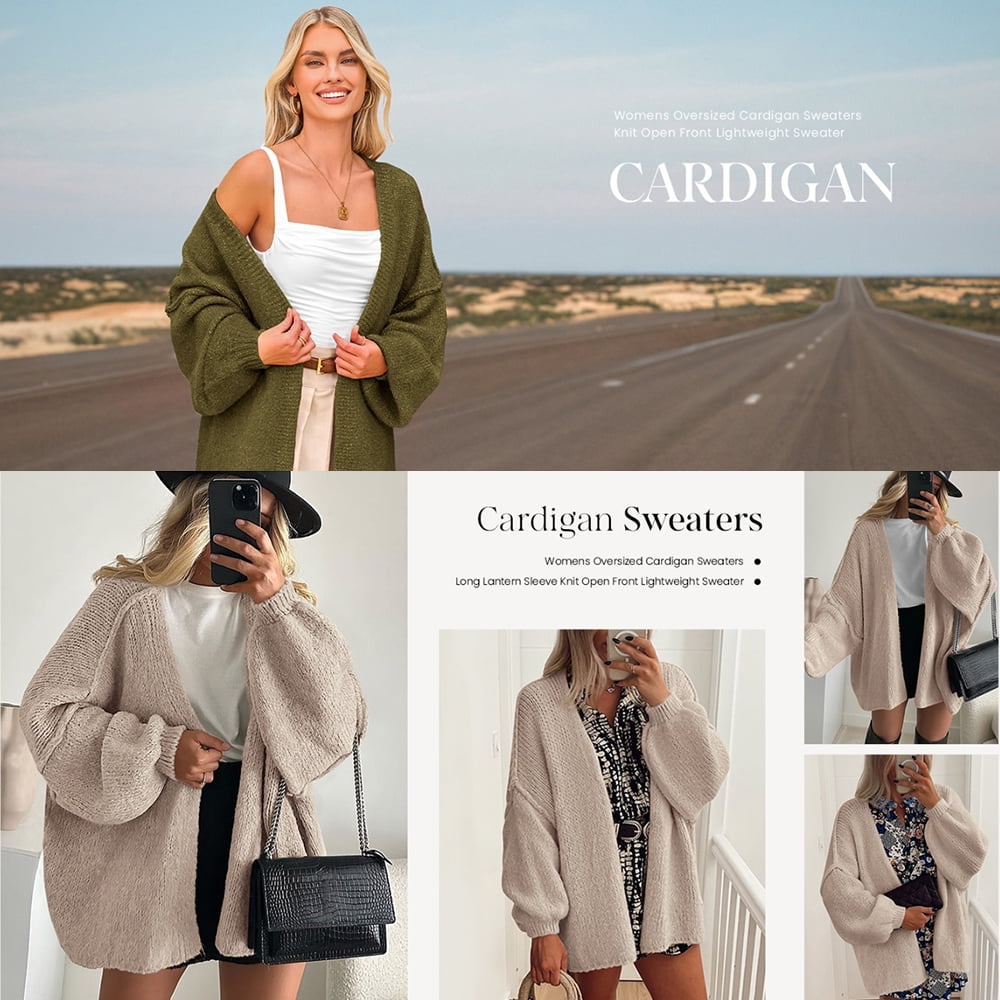 PRETTYGARDEN Womens Oversized Cardigan Sweaters 2025 Fall Long Lantern Sleeve Knit Open Front Lightweight Sweater