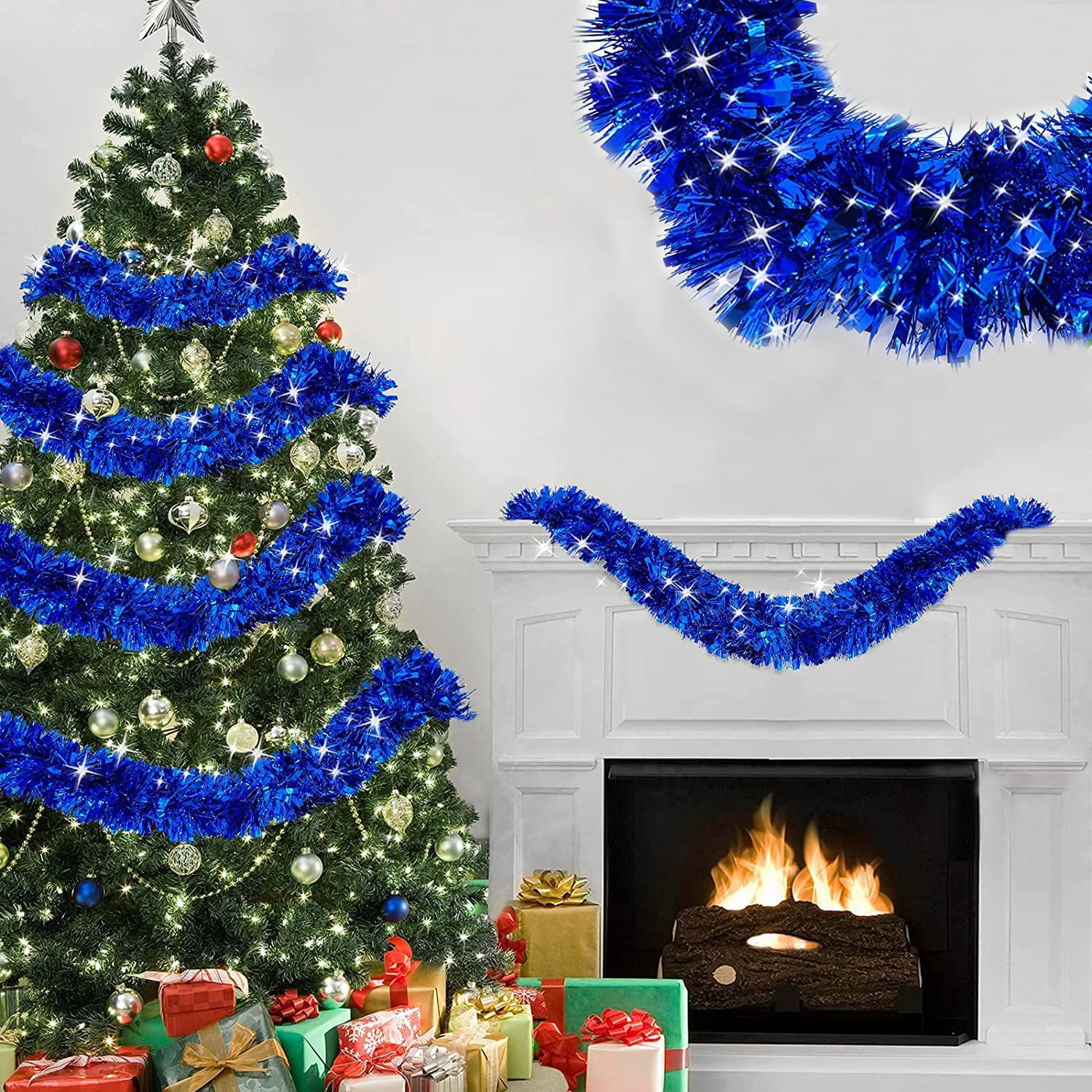 Tinsel Garlands Christmas Tree Decorations, Thick Thin Metallic ...