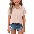 thumbnail image 2 of Dwellite School Uniforms for Girls Collared Button Down Short Sleeve Dress Shirts Casual Formal Back to School Pink 160, 2 of 6