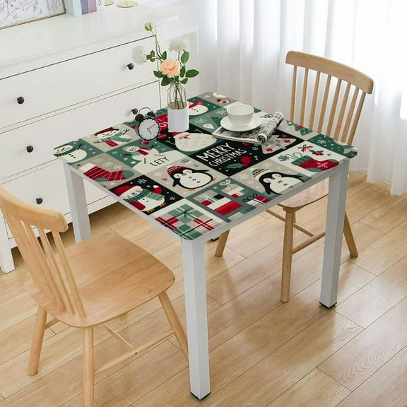 BANET Rectangle Tablecloth, Christmas Cute Snowman, Vinyl Table Covers Waterproof Oilcloth Table Cloth Linens, Decorative Farmhouse Tablecloths for Outdoor Dining Wedding Party Camping, Cartoon White