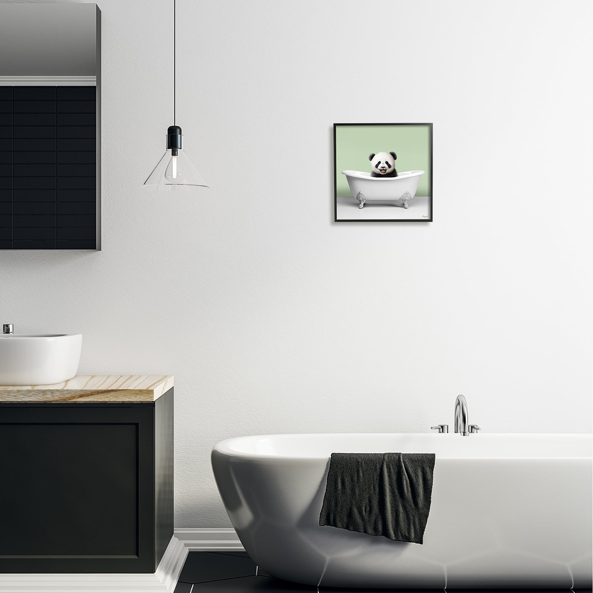 Stupell Industries Happy Panda in Bathtub Animals & Insects Painting Black Framed Art Print Wall Art, 12 x 12